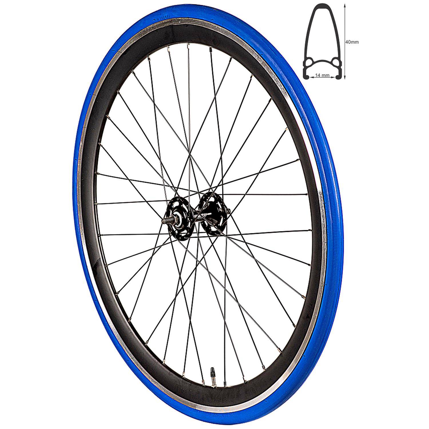 REDONDO 28 Zoll Vorderrad Singlespeed Fixie Laufrad Felge Schwarz Blau + Reifen