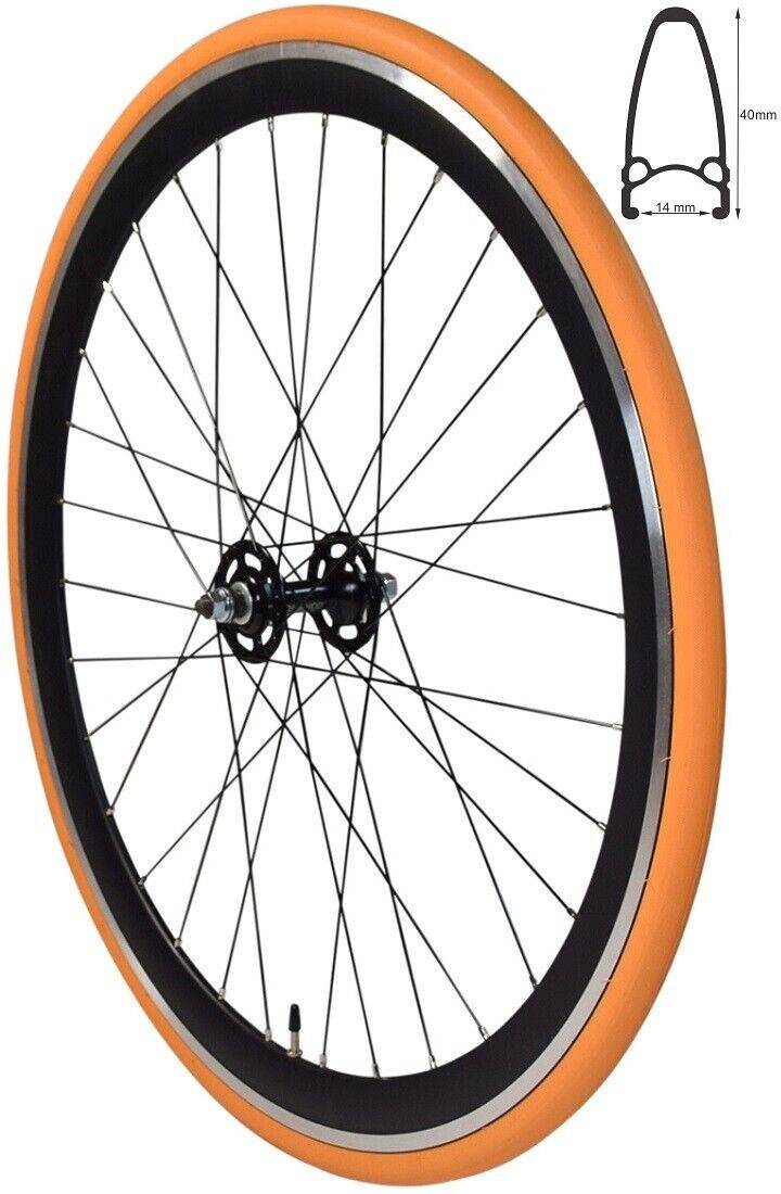 REDONDO 28 Zoll Vorderrad Singlespeed Fixie Laufrad Felge Schwarz Orange+ Reifen