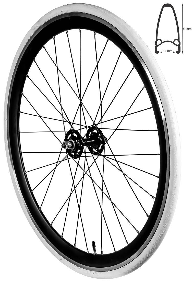 REDONDO 28 Zoll Vorderrad Singlespeed Fixie Laufrad Felge Schwarz Weiss + Reifen