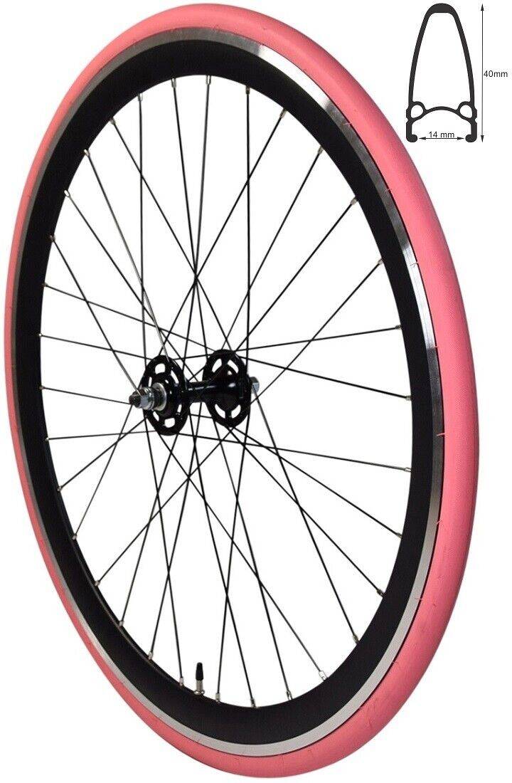 REDONDO 28 Zoll Vorderrad Singlespeed Fixie Laufrad Felge Schwarz Pink + Reifen
