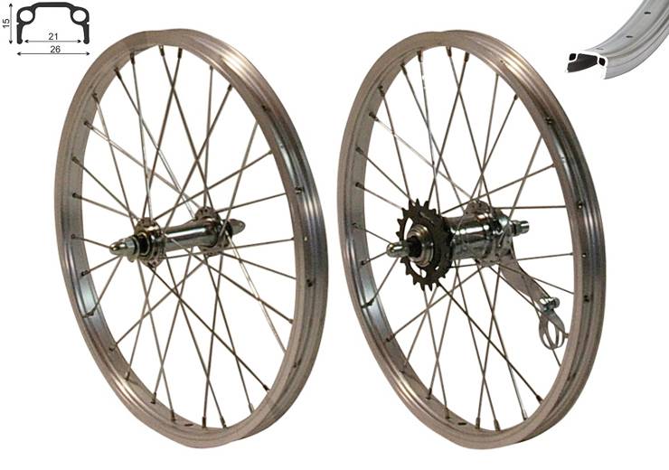 REDONDO 16 Zoll Laufrad Set Hinterrad und Vorderrad Silber mit Rücktrittbremse