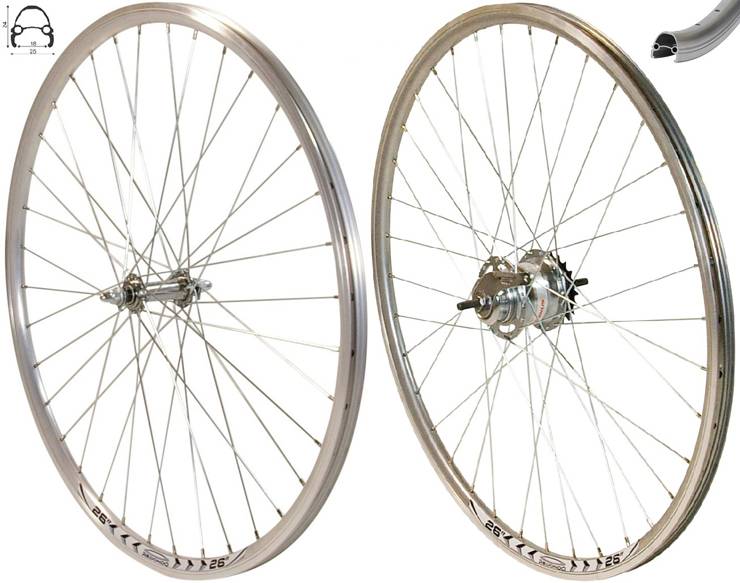 REDONDO 26 Zoll Laufrad Set VR + HR V Profil Felge Silber Nexus 7