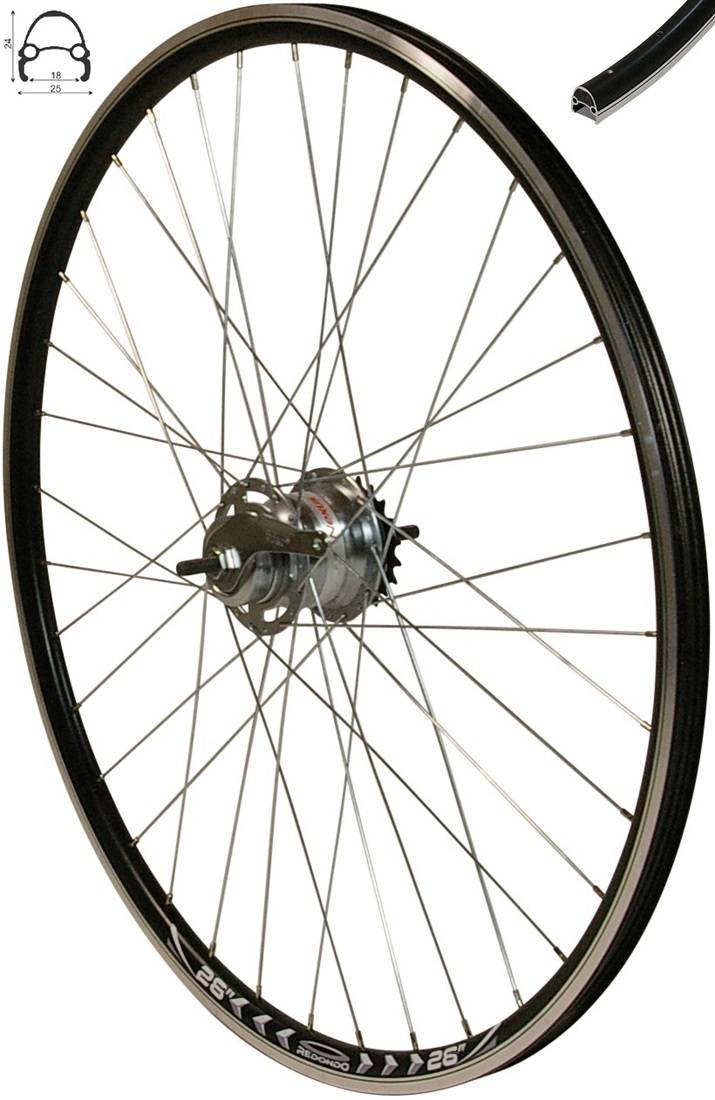 REDONDO 26 Zoll Hinterrad V Profil Felge Schwarz Shimano Nexus 7
