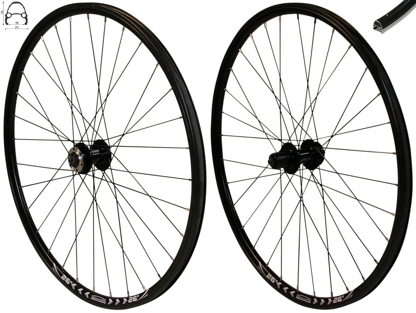 REDONDO 26 Zoll Laufrad Set Hinterrad Vorderrad Disc Felge Schwarz