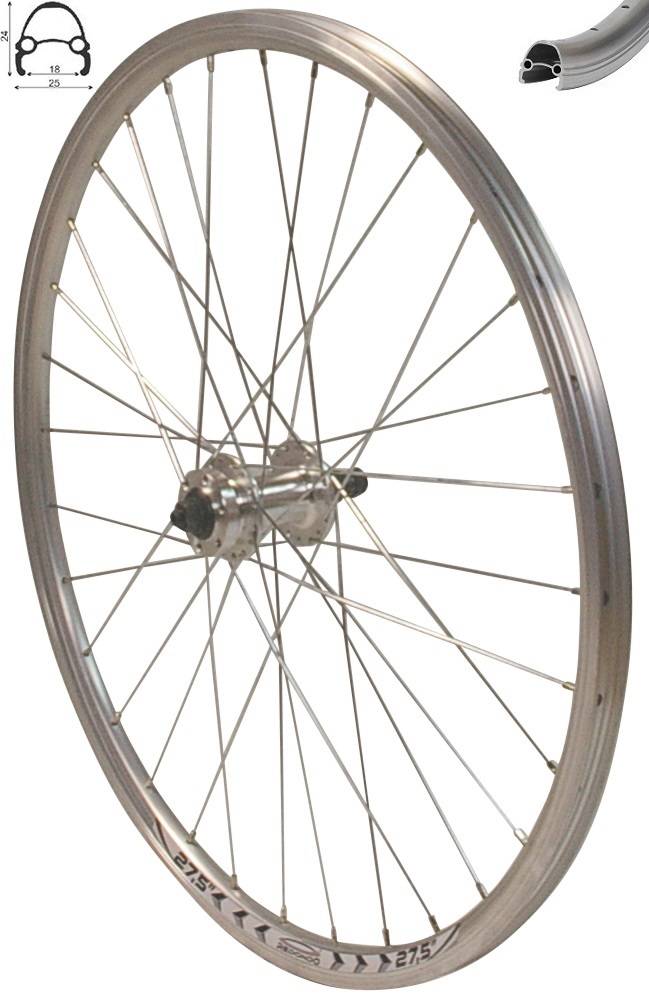 REDONDO 27,5 Zoll Hinterrad Laufrad Hohlkammer V-Profil Felge QR Silber Disc