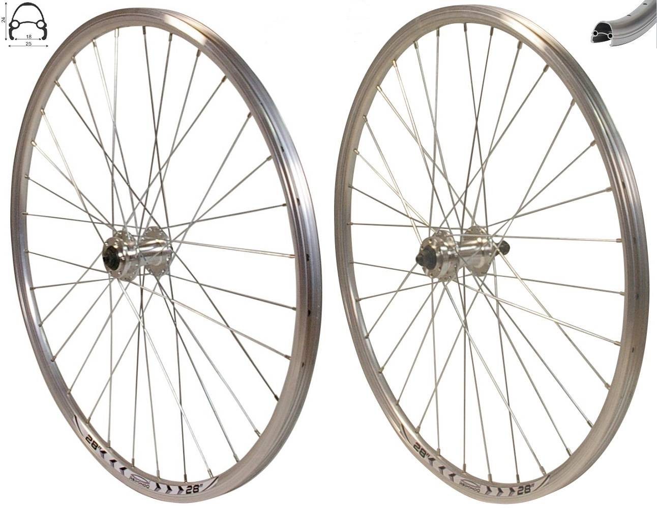 REDONDO 28 Zoll Laufrad Set VR + HR Hohlkammer V-Profil Felge QR Silber Disc