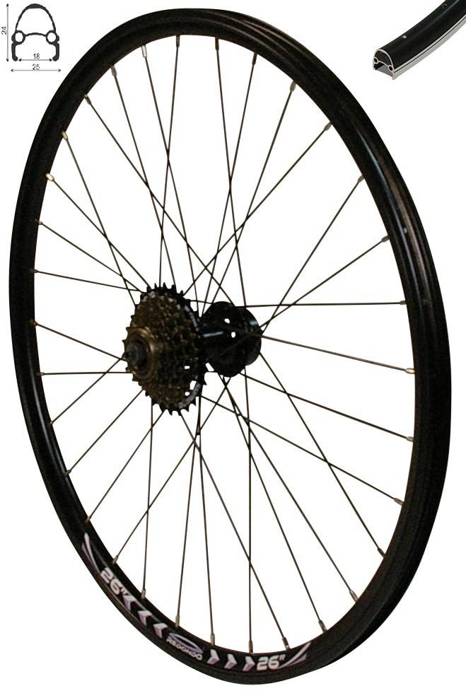 REDONDO 26 Zoll Hinterrad Laufrad Felge QR Schwarz Disc + 6 fach Shimano Kranz
