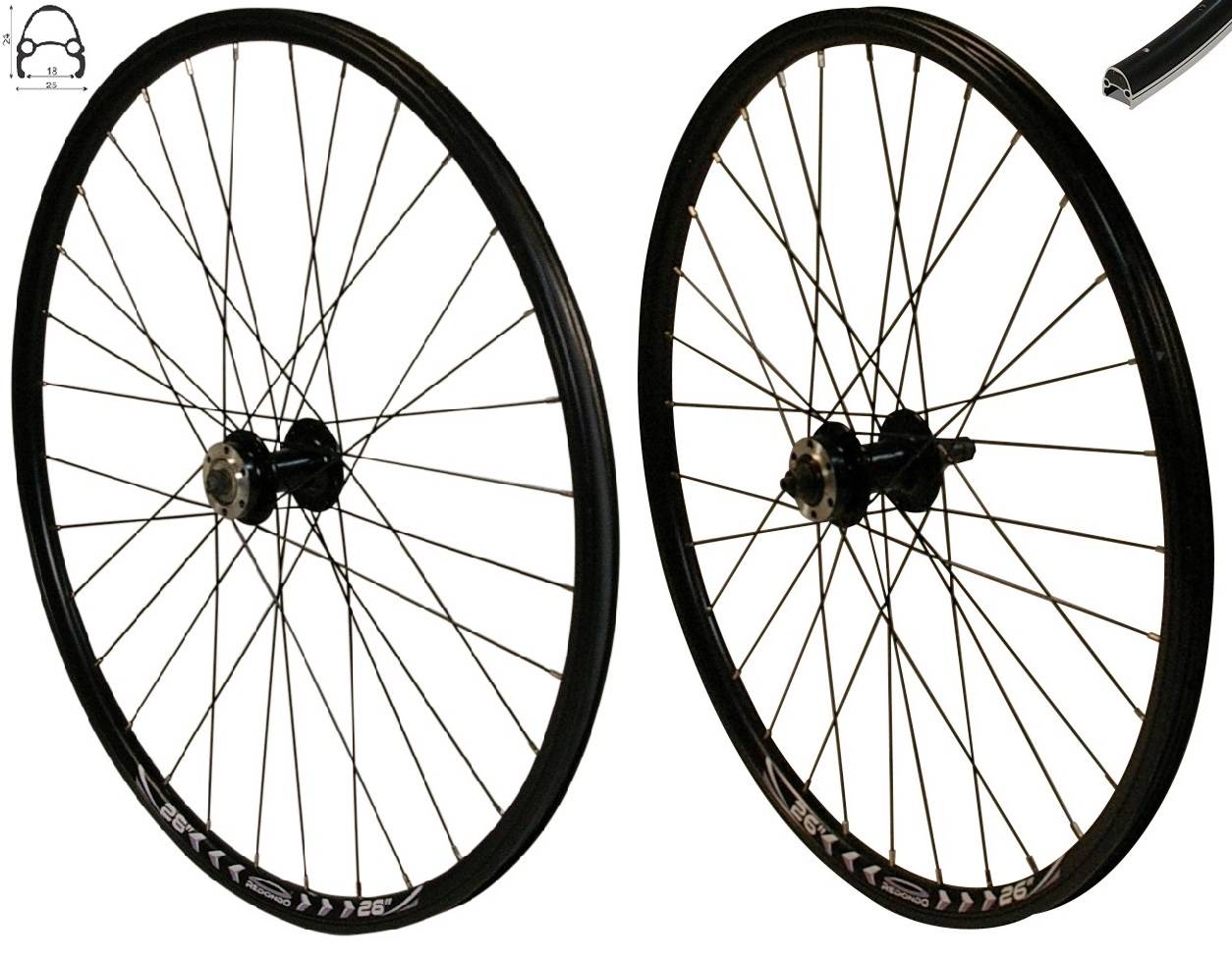 REDONDO 26 Zoll Laufrad Set VR + HR Hohlkammer V-Profil Felge QR Schwarz Disc