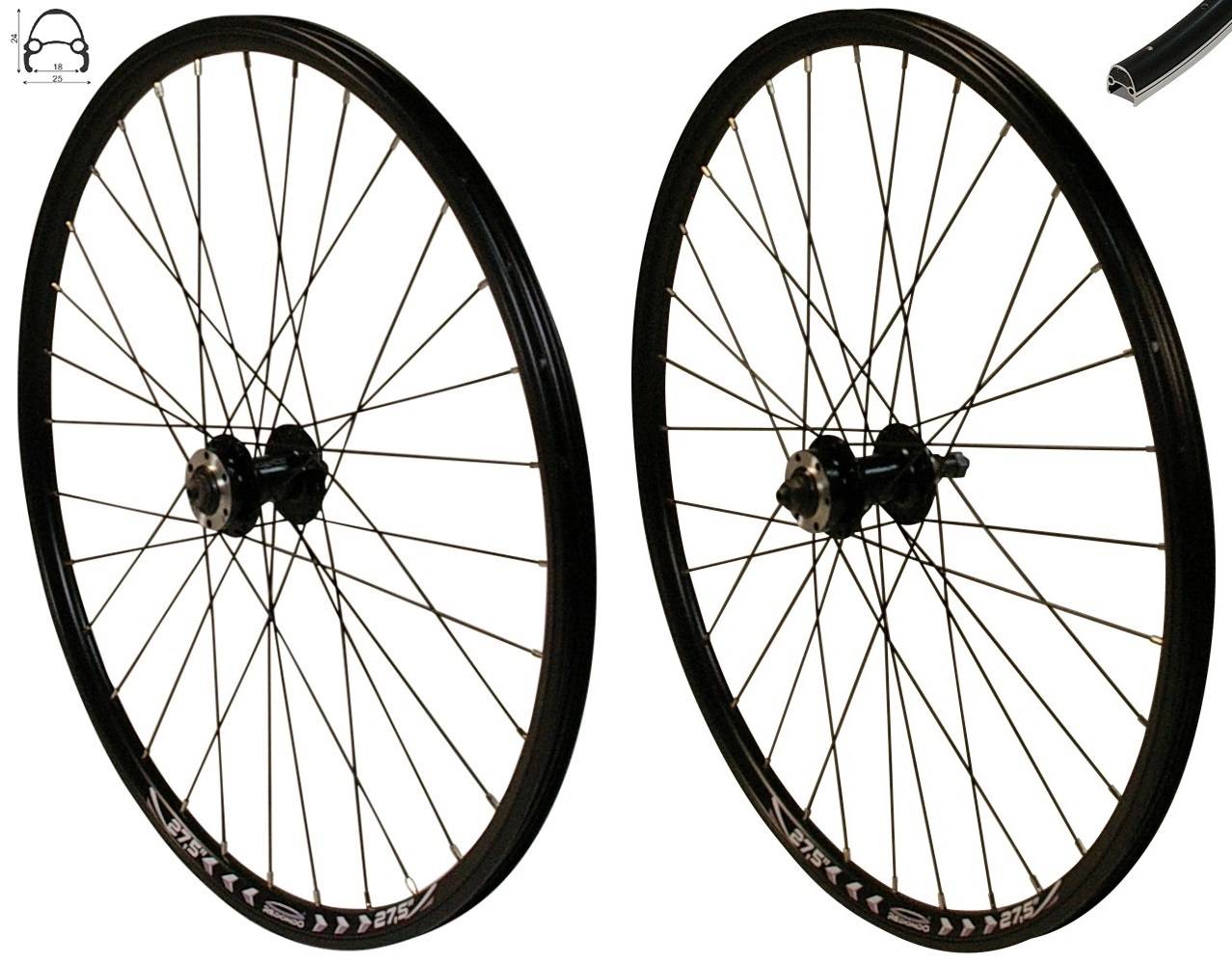 REDONDO 27,5 Zoll Laufrad Set VR + HR Hohlkammer V-Profil Felge QR Schwarz Disc