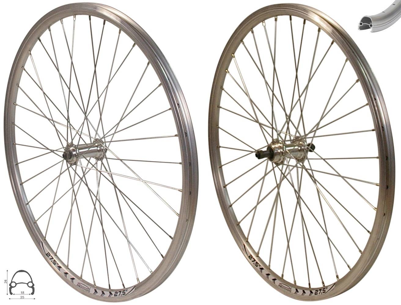 REDONDO 27,5 Zoll Laufrad Set Hinterrad + Vorderrad Hohlkammer Felge QR Silber