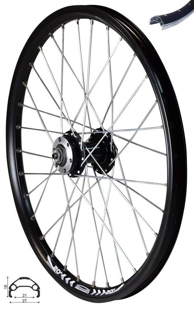 REDONDO 20 Zoll Vorderrad Laufrad Fahrrad Hohlkammer Faltrad Felge Schwarz Disc