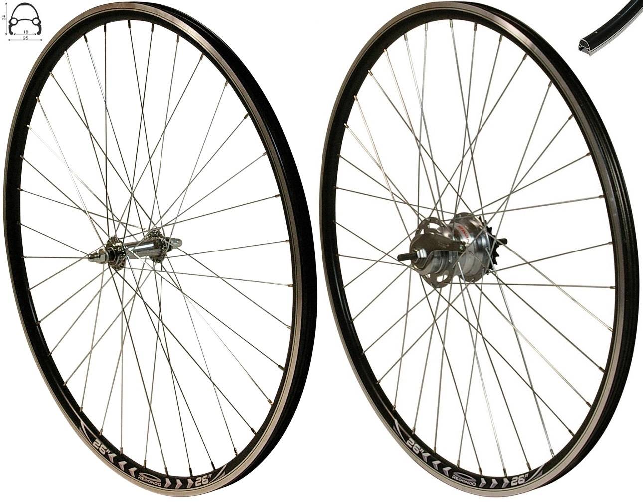 REDONDO 26 Zoll Laufrad Set VR + HR V Profil Felge Schwarz Shimano Nexus 7