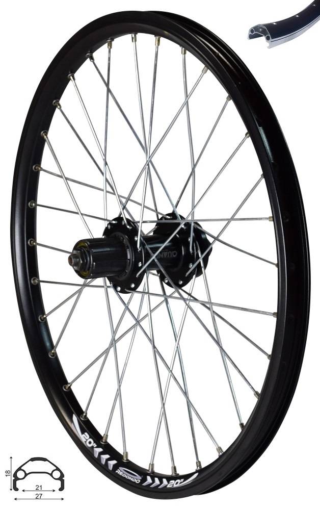 REDONDO 20 Zoll Hinterrad Laufrad Hohlkammer Felge Schwarz Disc Scheibenbremse