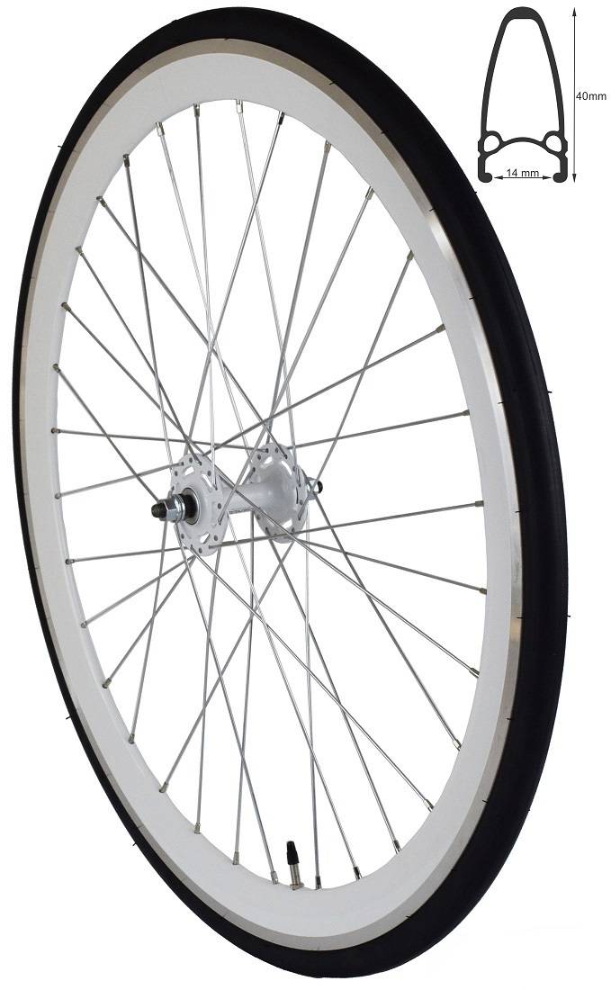 REDONDO 28 Zoll Vorderrad Singlespeed Fixie Laufrad Felge Weiß Schwarz + Reifen