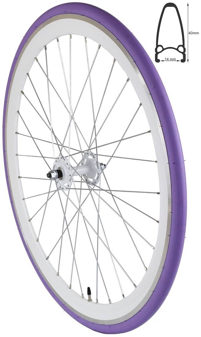 REDONDO 28 Zoll Vorderrad Singlespeed Fixie Laufrad Felge Weiß Lila + Reifen