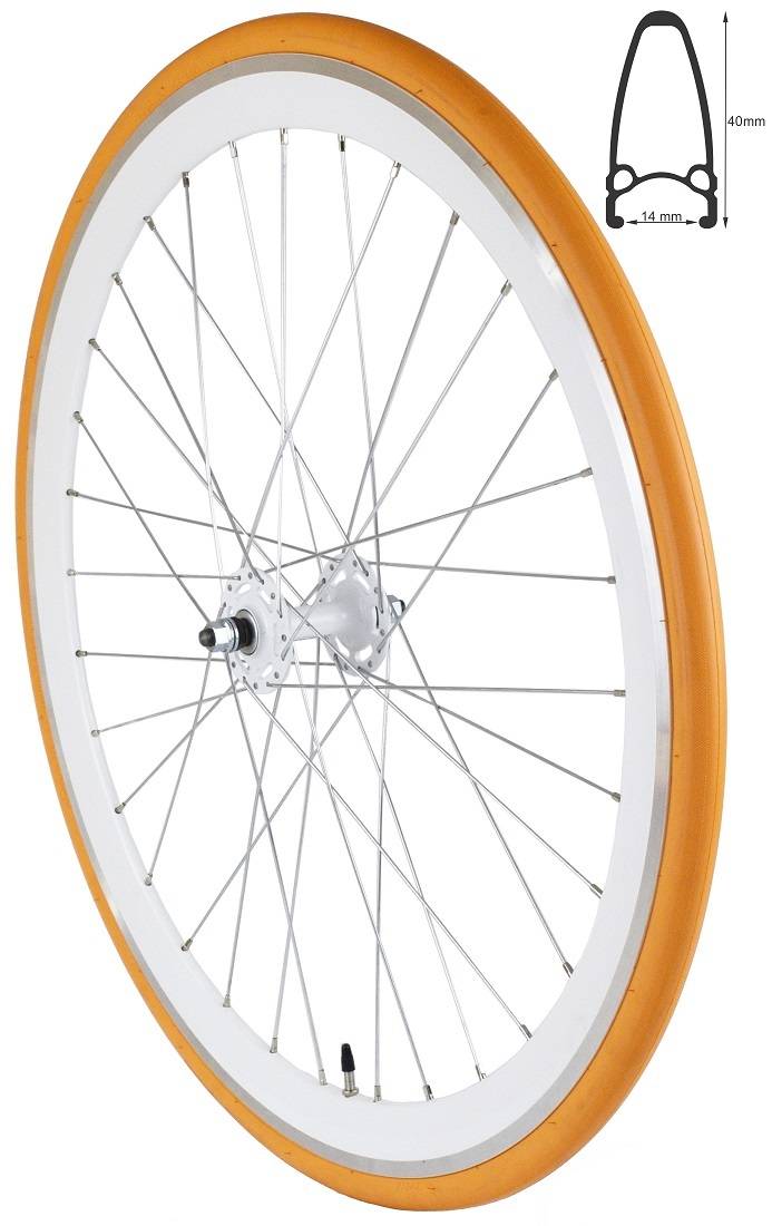 REDONDO 28 Zoll Vorderrad Singlespeed Fixie Laufrad Felge Weiß Orange + Reifen