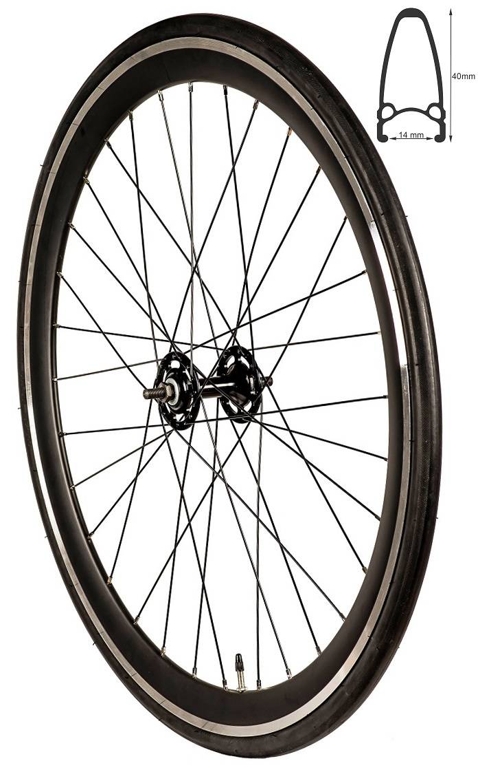 REDONDO 28 Zoll Vorderrad Singlespeed Fixie Laufrad Felge Schwarz + Reifen
