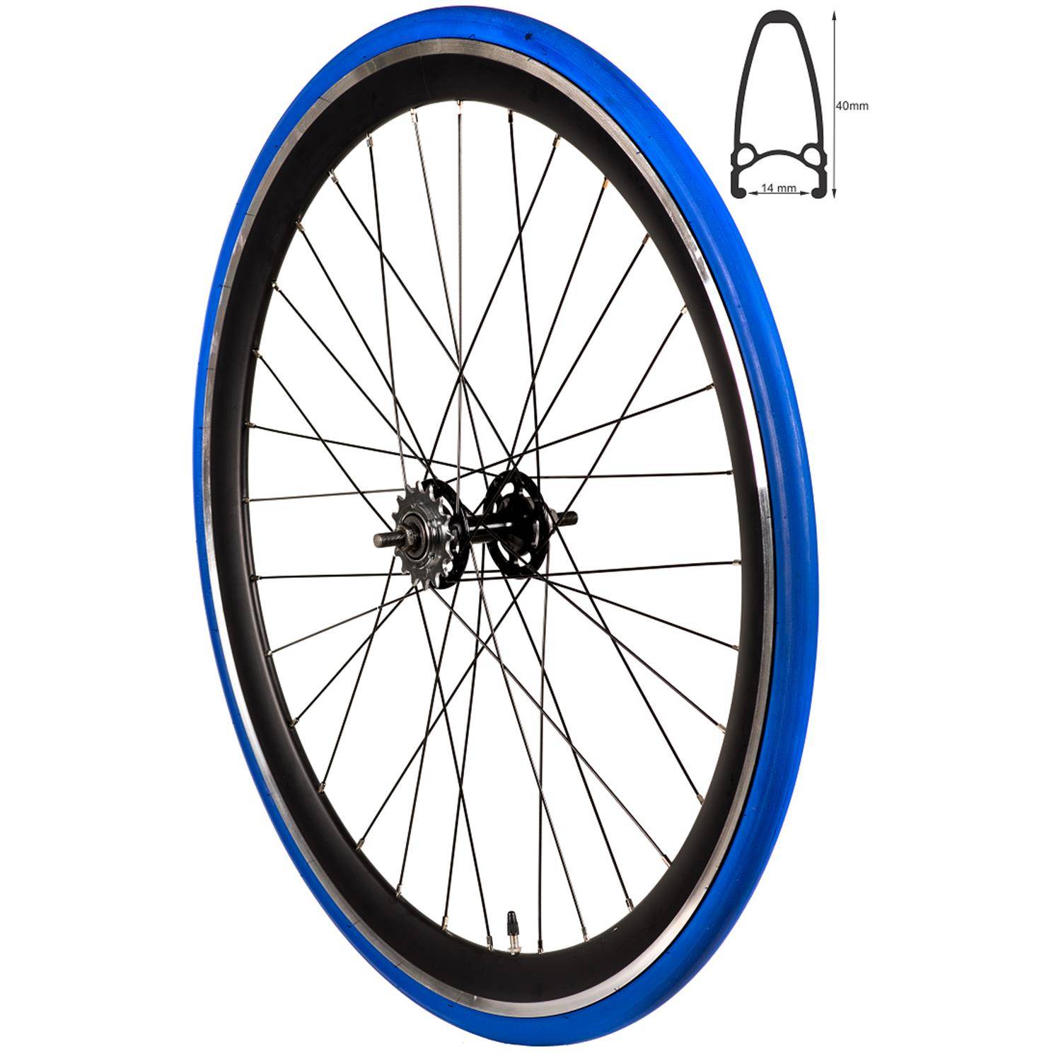 REDONDO 28 Zoll Hinterrad Singlespeed Fixie Laufrad Felge Schwarz Blau + Reifen