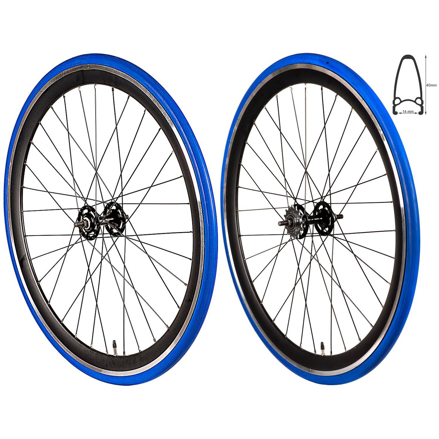 REDONDO 28 Zoll Laufrad Set Singlespeed Fixie Laufrad Felge Schwarz Blau+ Reifen