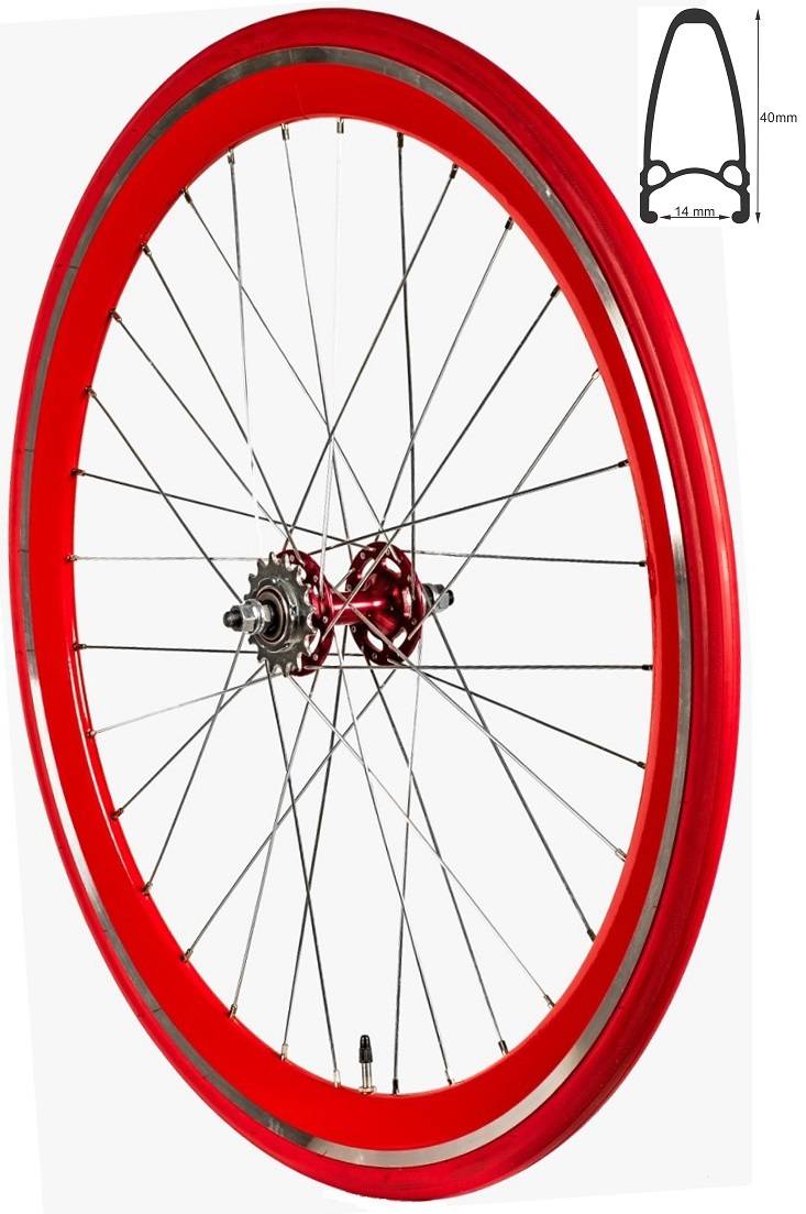 REDONDO 28 Zoll Hinterrad Singlespeed Fixie Laufrad Felge Rot Rot + Reifen