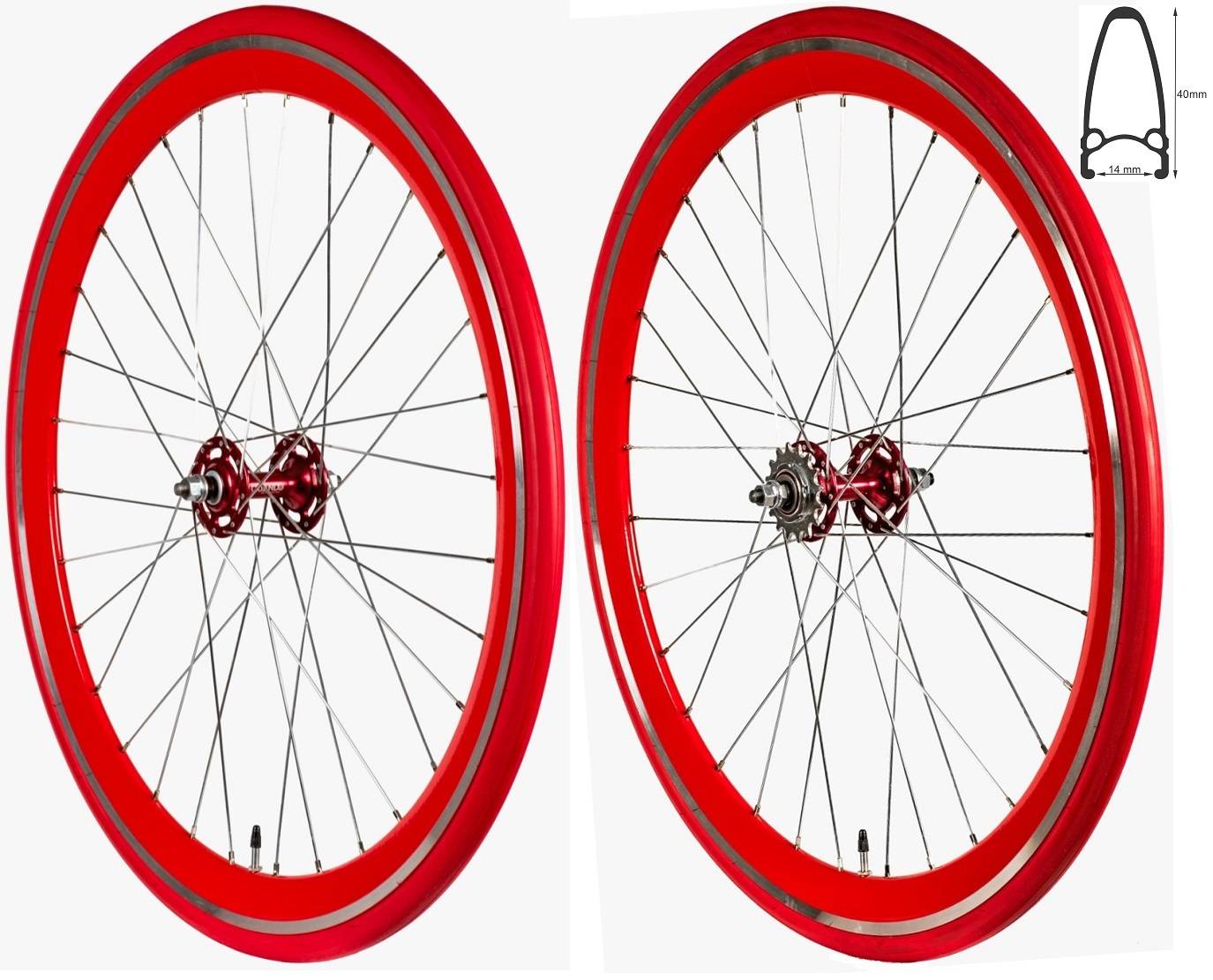 REDONDO 28 Zoll Laufrad Set Singlespeed Fixie Laufrad Felge Rot Rot + Reifen