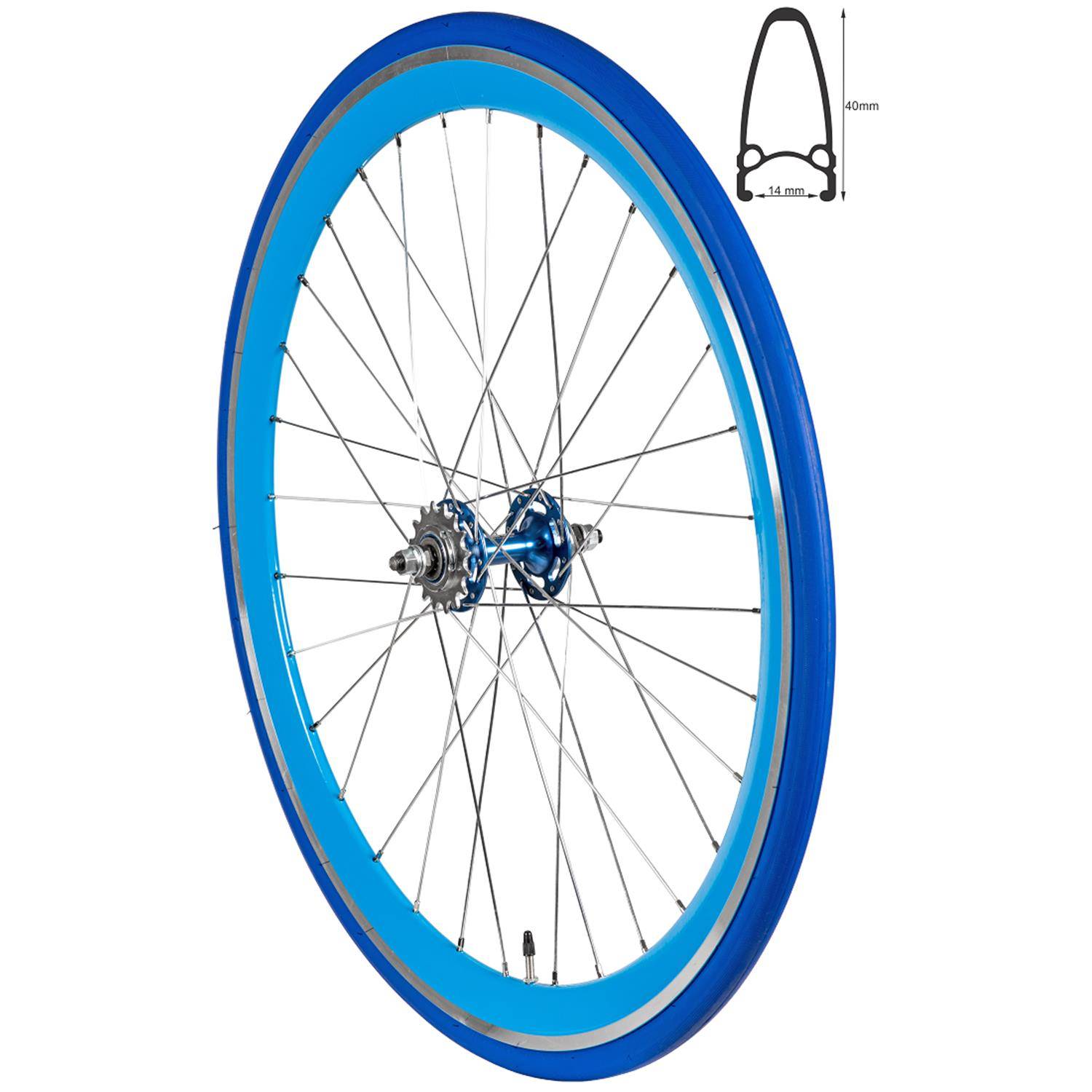 REDONDO 28 Zoll Hinterrad Singlespeed Fixie Laufrad Felge Blau Blau + Reifen