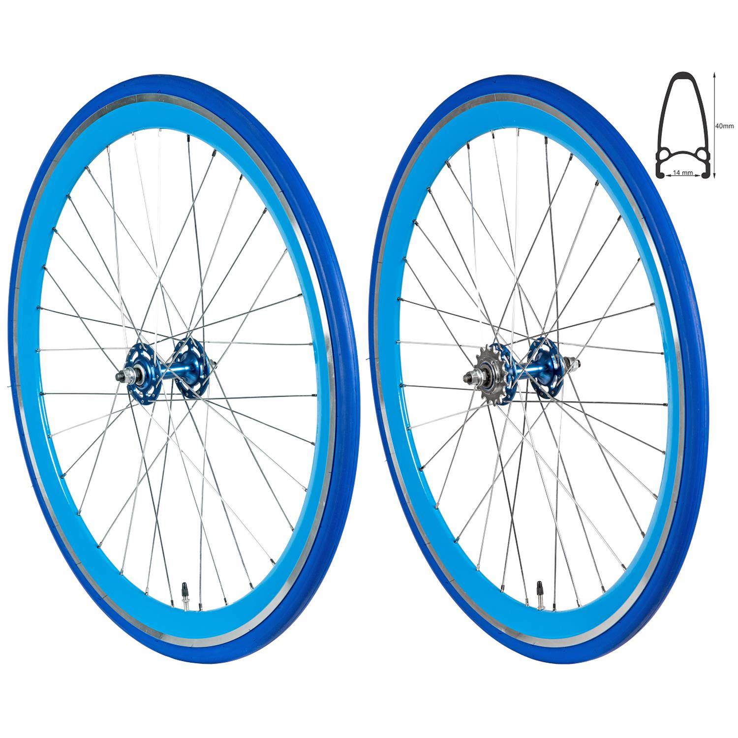 REDONDO 28 Zoll Laufrad Set Singlespeed Fixie Laufrad Felge Blau Blau + Reifen