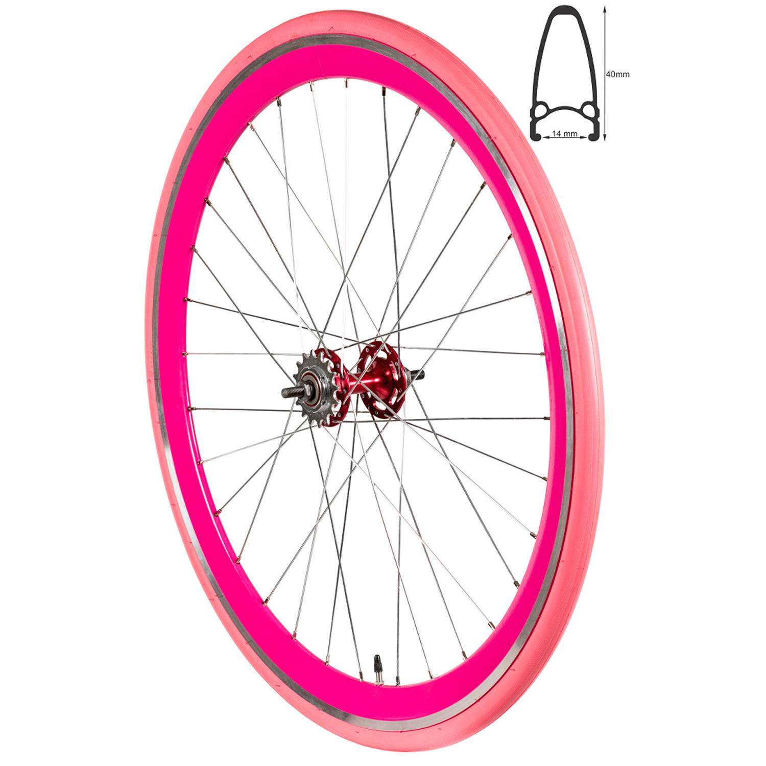 REDONDO 28 Zoll Hinterrad Singlespeed Fixie Laufrad Felge Pink Pink + Reifen