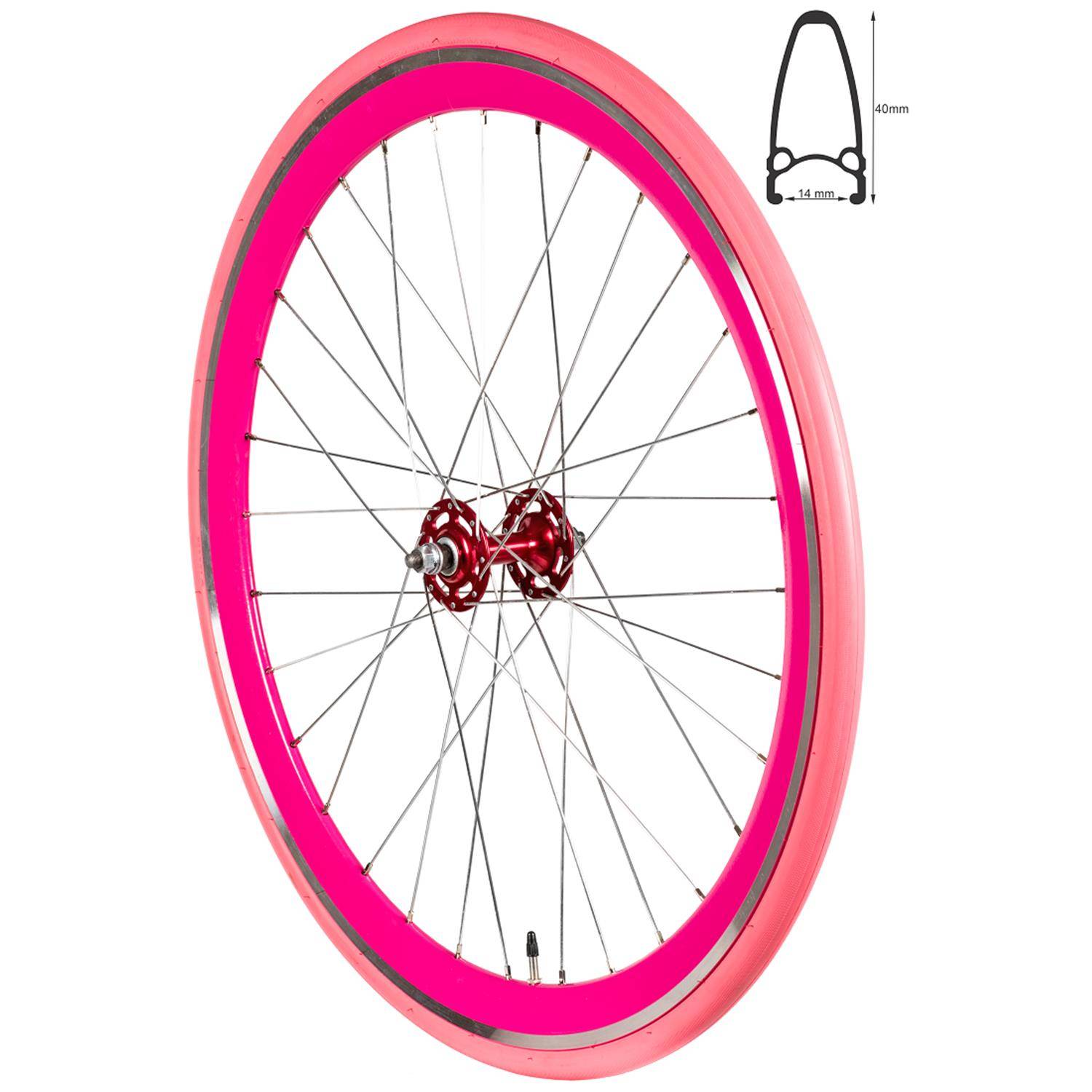 REDONDO 28 Zoll Vorderrad Singlespeed Fixie Laufrad Felge Pink Pink + Reifen