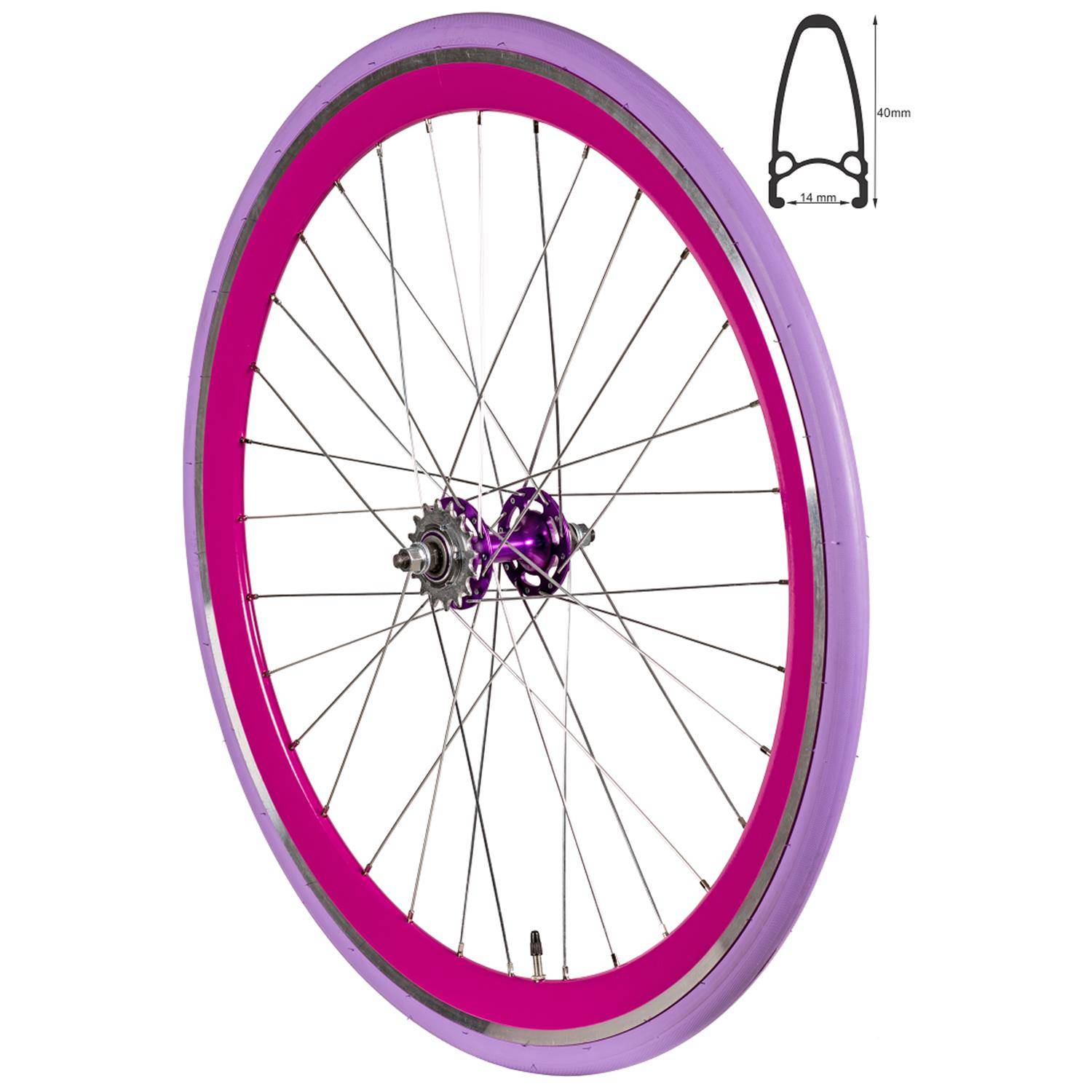 REDONDO 28 Zoll Hinterrad Singlespeed Fixie Laufrad Felge Purple Lila + Reifen