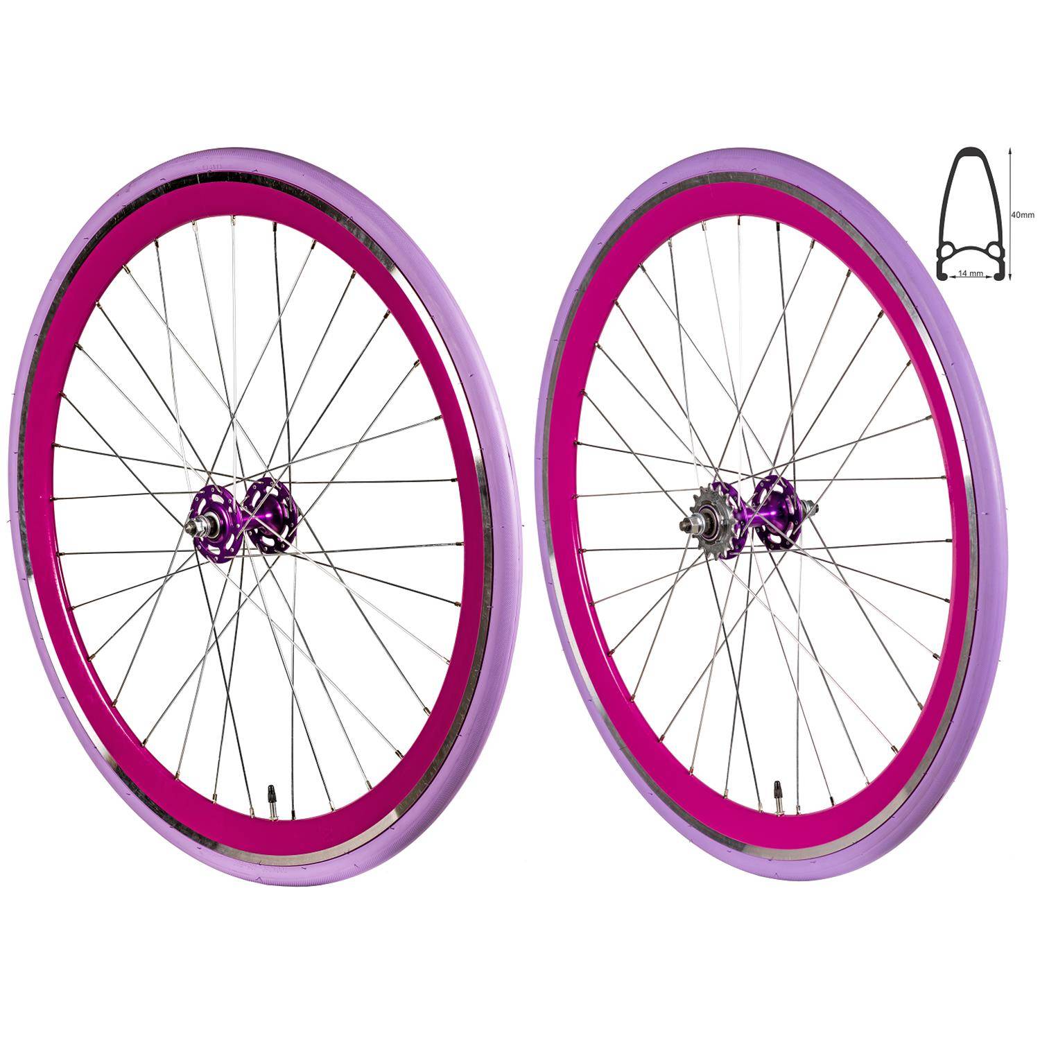 REDONDO 28 Zoll Laufrad Set Singlespeed Fixie Laufrad Felge Purple Lila + Reifen