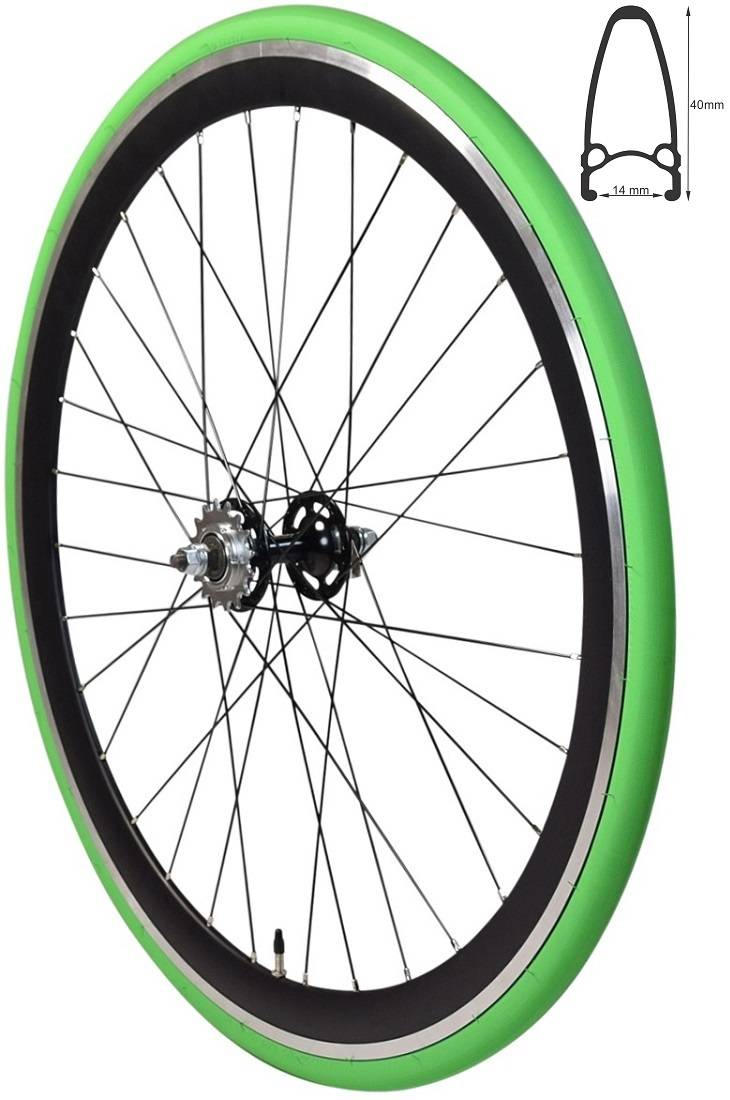 REDONDO 28 Zoll Hinterrad Singlespeed Fixie Laufrad Felge Schwarz Grün + Reifen