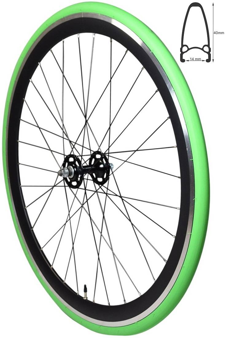 REDONDO 28 Zoll Vorderrad Singlespeed Fixie Laufrad Felge Schwarz Grün + Reifen