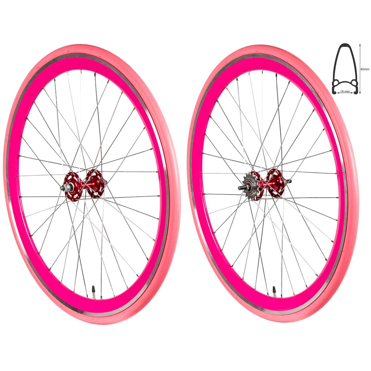 REDONDO 28 Zoll Laufrad Set Singlespeed Fixie Laufrad Felge Pink Pink + Reifen