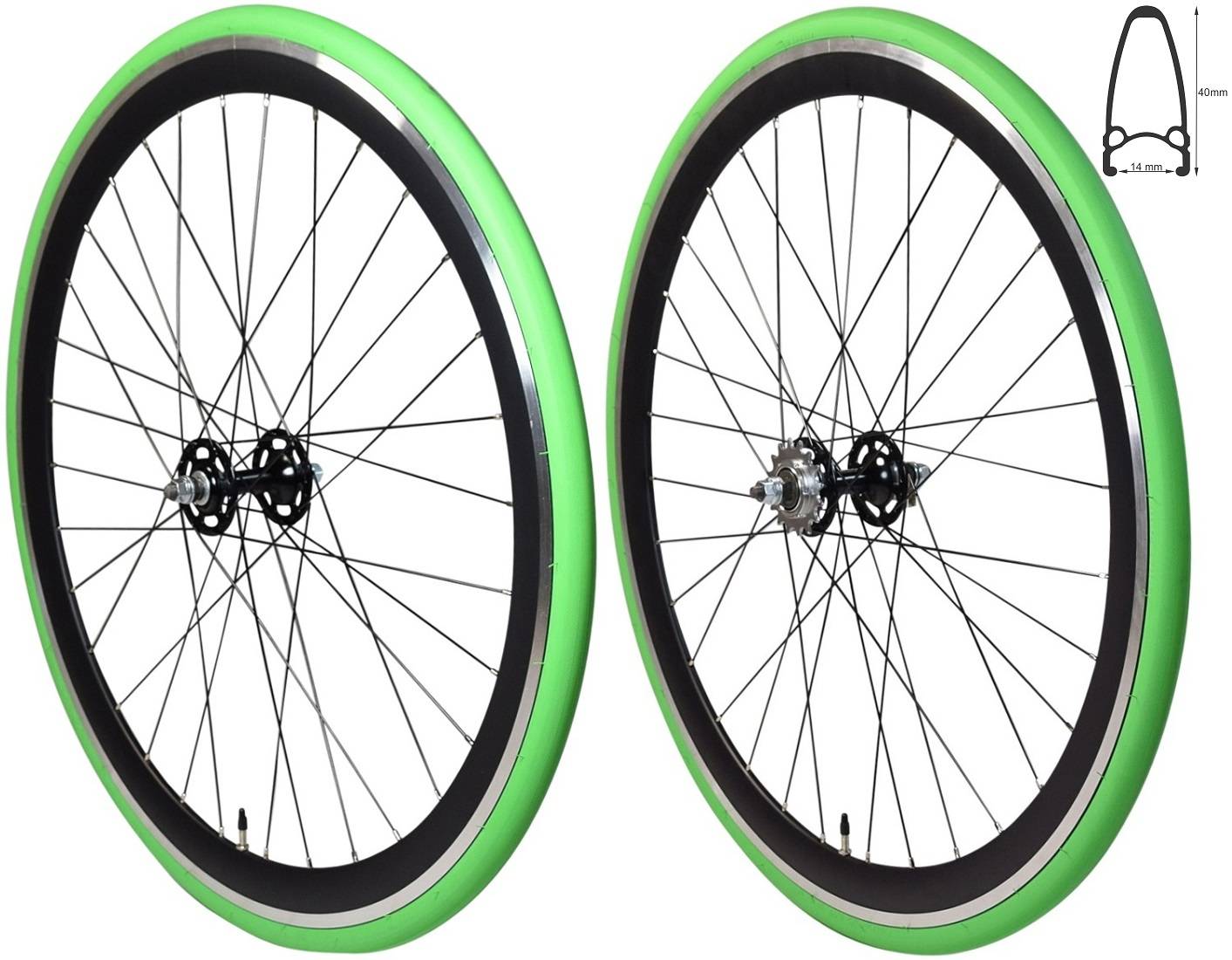 REDONDO 28 Zoll Laufrad Set Singlespeed Fixie Laufrad Felge Schwarz Grün+ Reifen