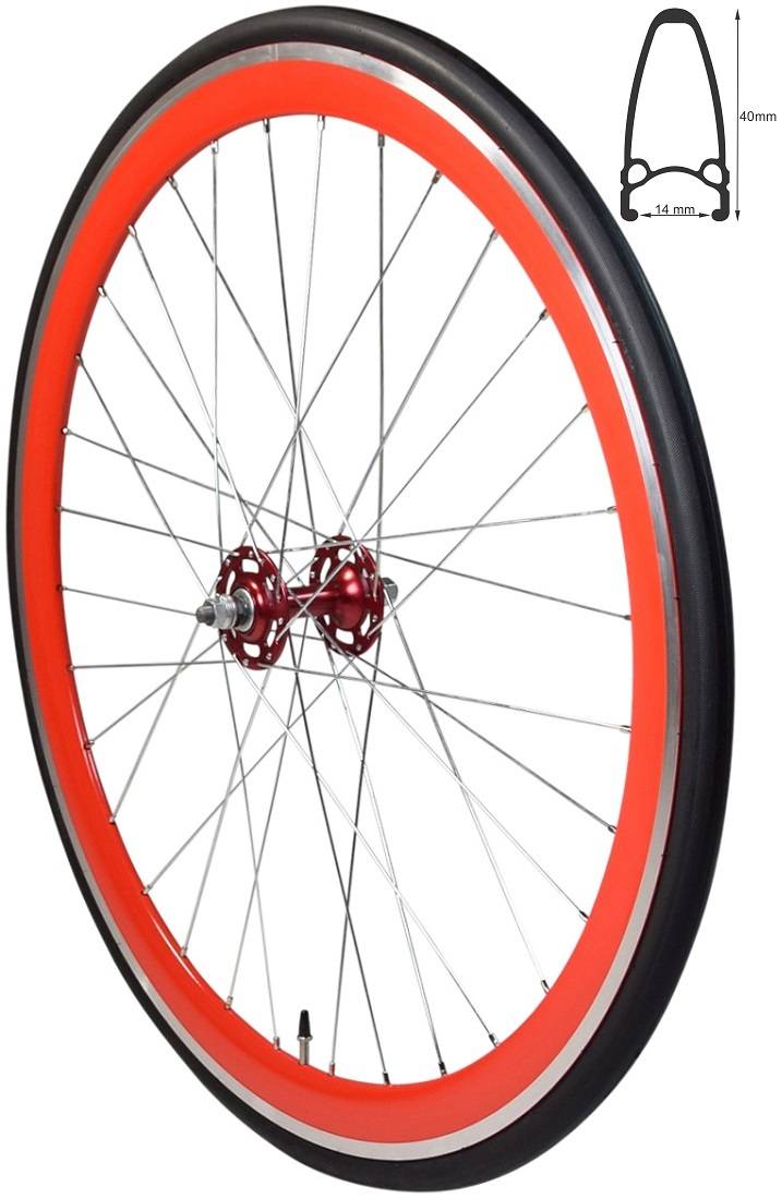REDONDO 28 Zoll Vorderrad Singlespeed Fixie Laufrad Felge Rot Schwarz+Reifen