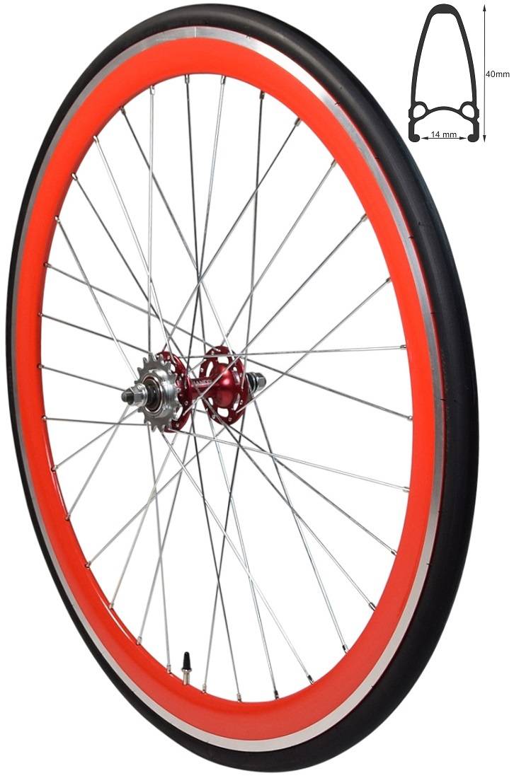 REDONDO 28 Zoll Hinterrad Singlespeed Fixie Laufrad Felge Rot Schwarz+Reifen