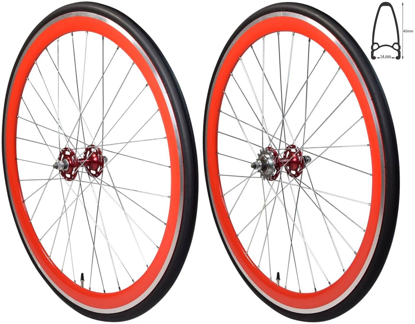 REDONDO 28 Zoll Laufrad Set Singlespeed Fixie Laufrad Felge Rot Schwarz+Reifen