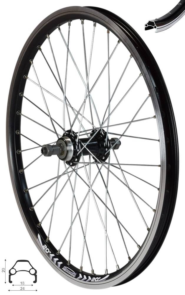 REDONDO 20 Zoll Hinterrad Laufrad Hohlkammer Faltrad Fahrrad Felge Schwarz