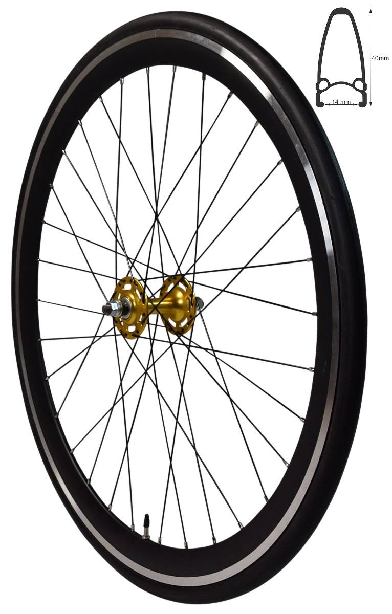 REDONDO 28 Zoll Vorderrad Singlespeed Fixie Laufrad Felge Schwarz Gold + Reifen