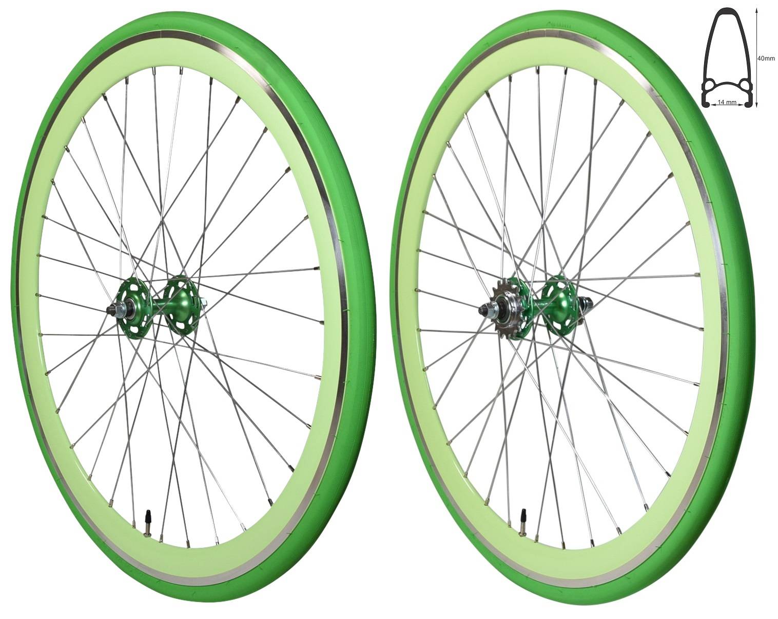 REDONDO 28 Zoll Laufrad Set Singlespeed Fixie Laufrad Felge Grün Grün + Reifen