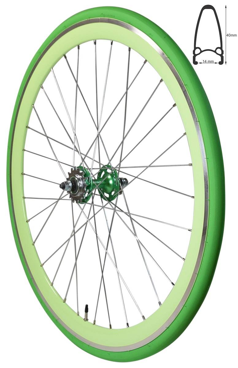REDONDO 28 Zoll Hinterrad Singlespeed Fixie Laufrad Felge Grün Grün + Reifen