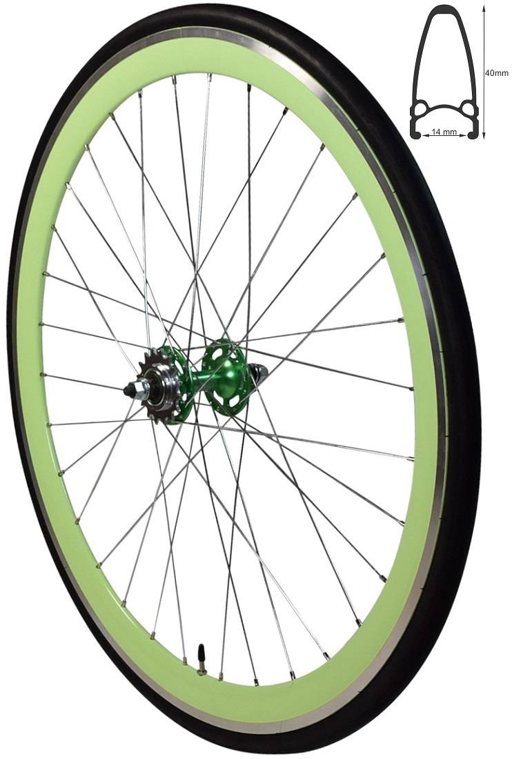 REDONDO 28 Zoll Hinterrad Singlespeed Fixie Laufrad Felge Grün Schwarz + Reifen
