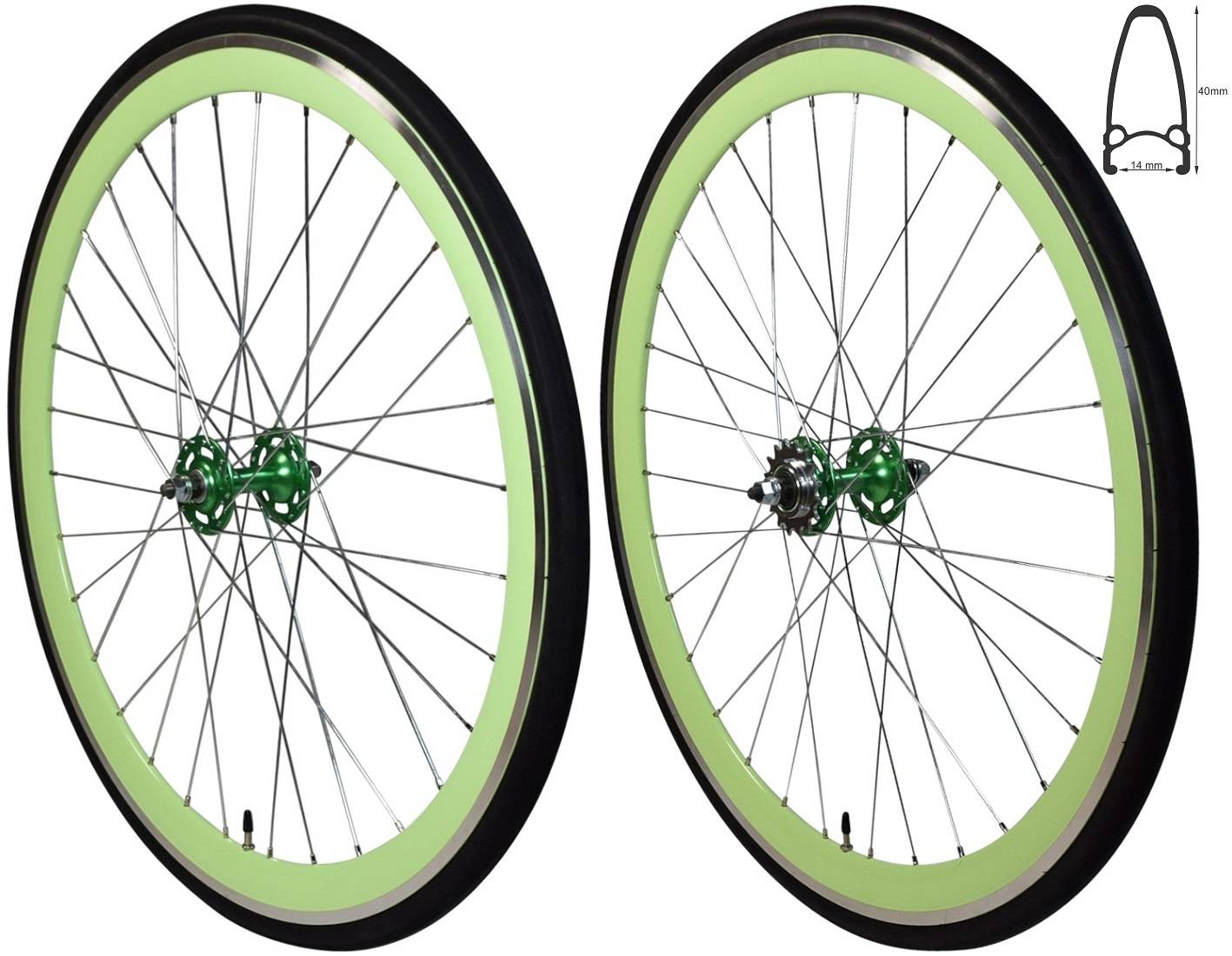 REDONDO 28 Zoll Laufrad Set Singlespeed Fixie Laufrad Felge Grün Schwarz+ Reifen