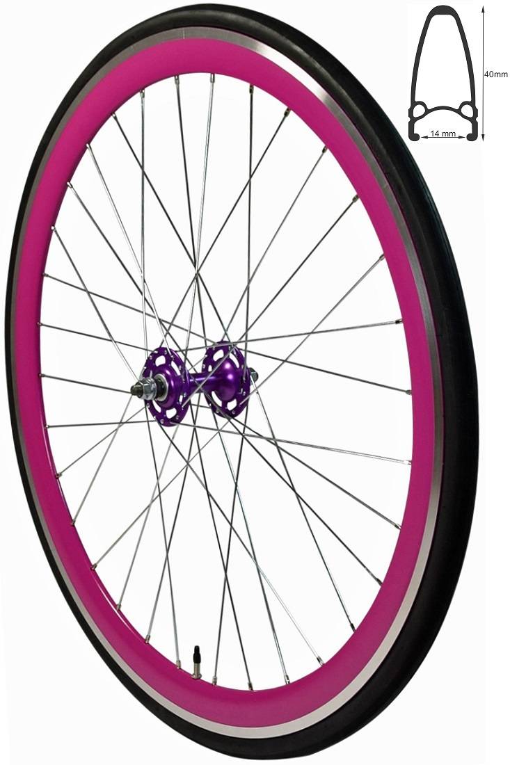 REDONDO 28 Zoll Vorderrad Singlespeed Fixie Laufrad Felge Lila Schwarz + Reifen
