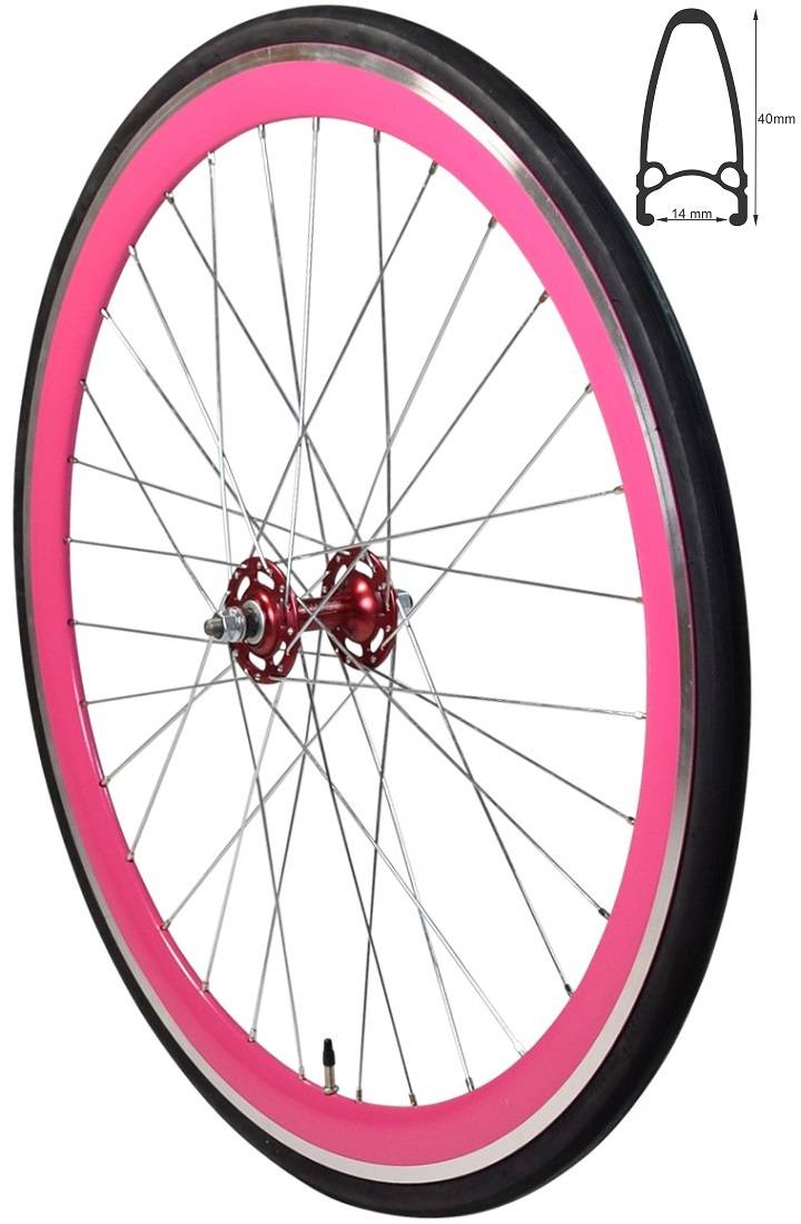 REDONDO 28 Zoll Vorderrad Singlespeed Fixie Laufrad Felge Pink Schwarz + Reifen
