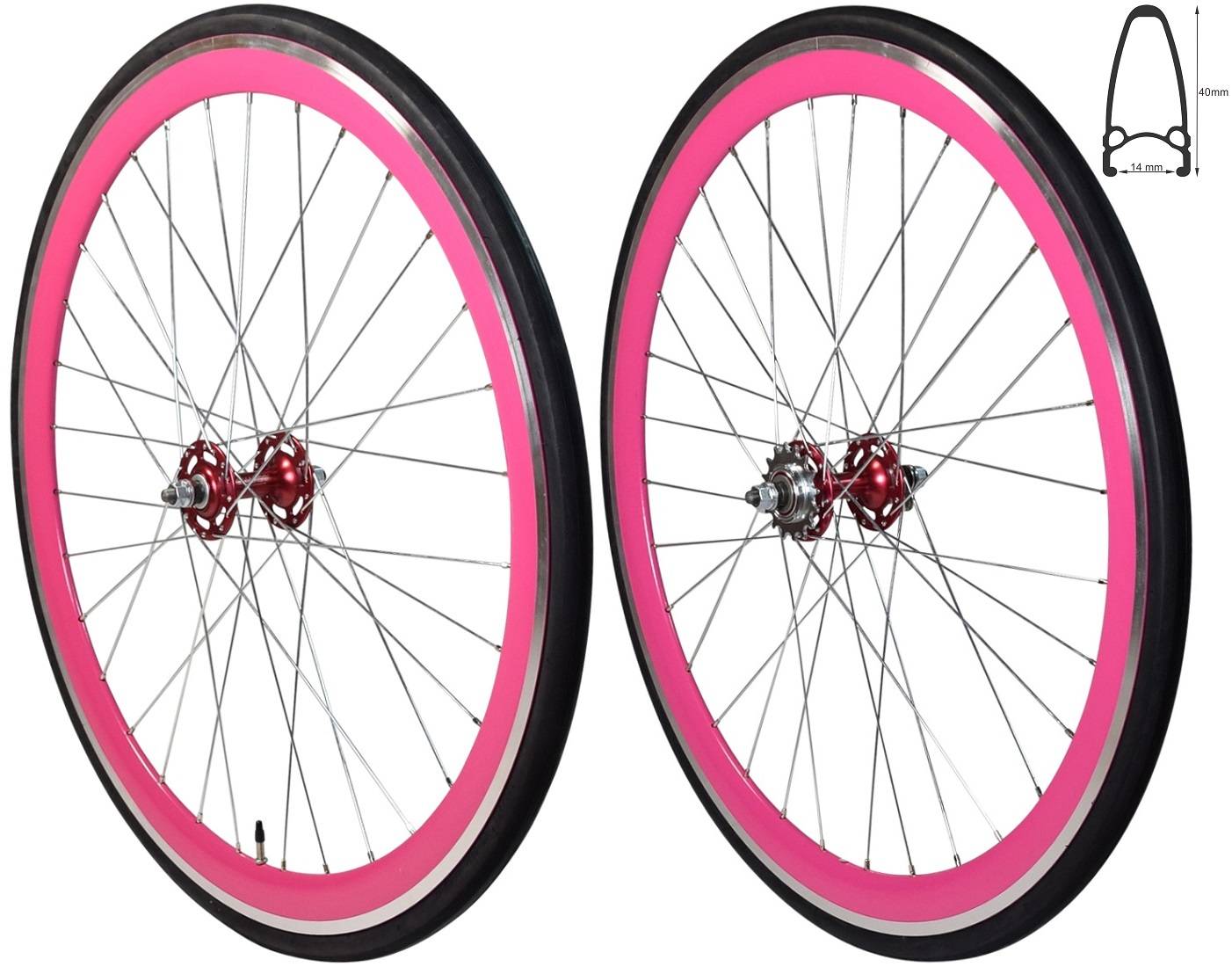 REDONDO 28 Zoll Laufrad Set Singlespeed Fixie Laufrad Felge Pink Schwarz+ Reifen