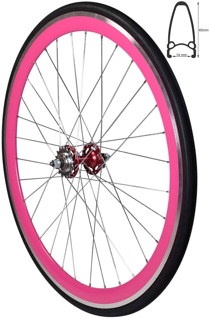 REDONDO 28 Zoll Hinterrad Singlespeed Fixie Laufrad Felge Pink Schwarz + Reifen