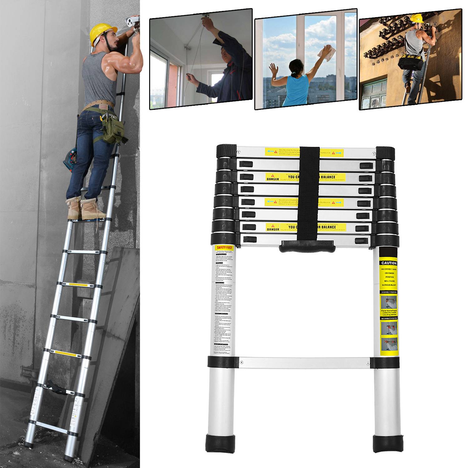 Teleskopleiter Alu 3.2m Stehleiter Mehrzweckleiter Alu Anlegeleiter Multifunktionsleiter Ausziehleiter