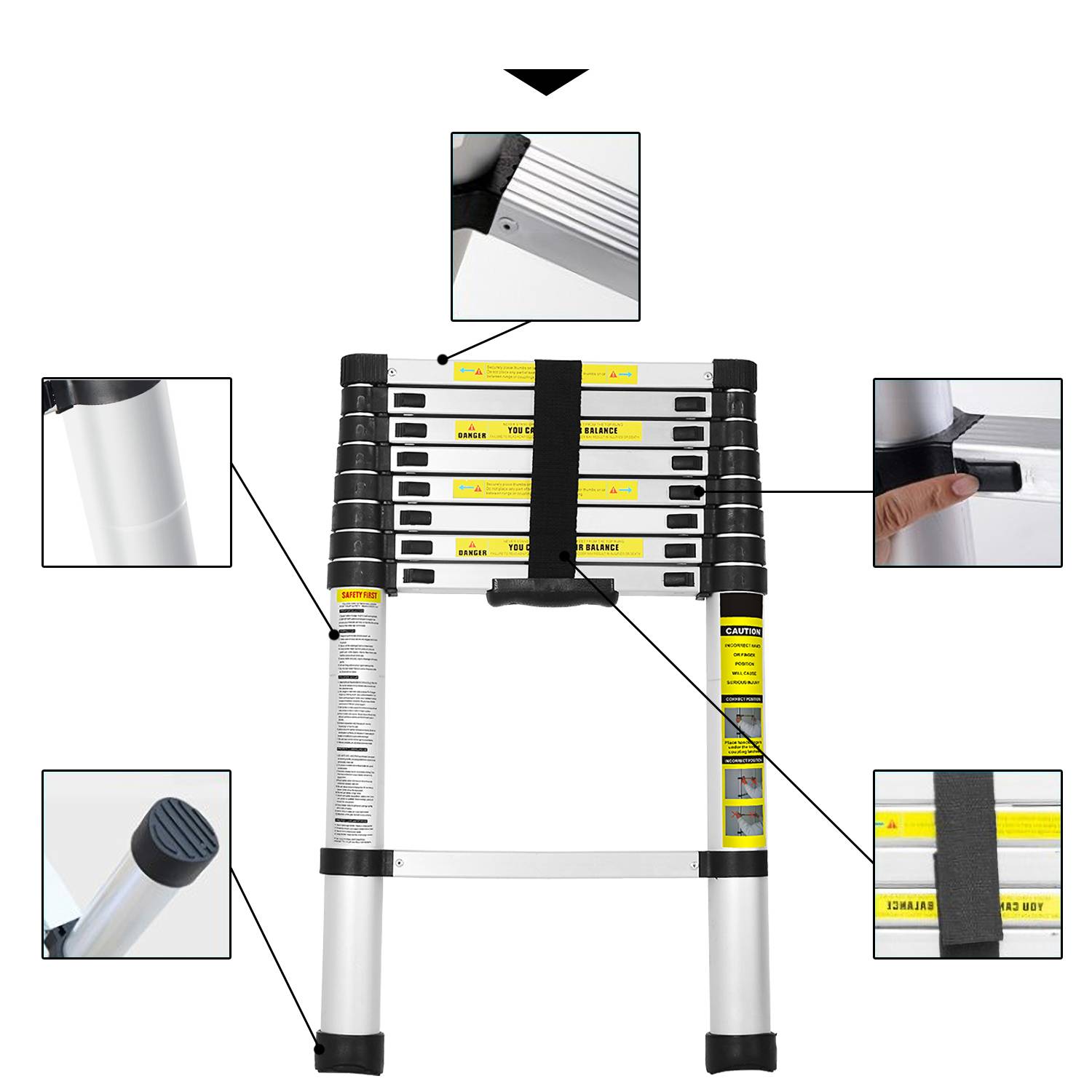 Teleskopleiter Alu 4.4m Stehleiter Mehrzweckleiter Alu Anlegeleiter Multifunktionsleiter Ausziehleiter